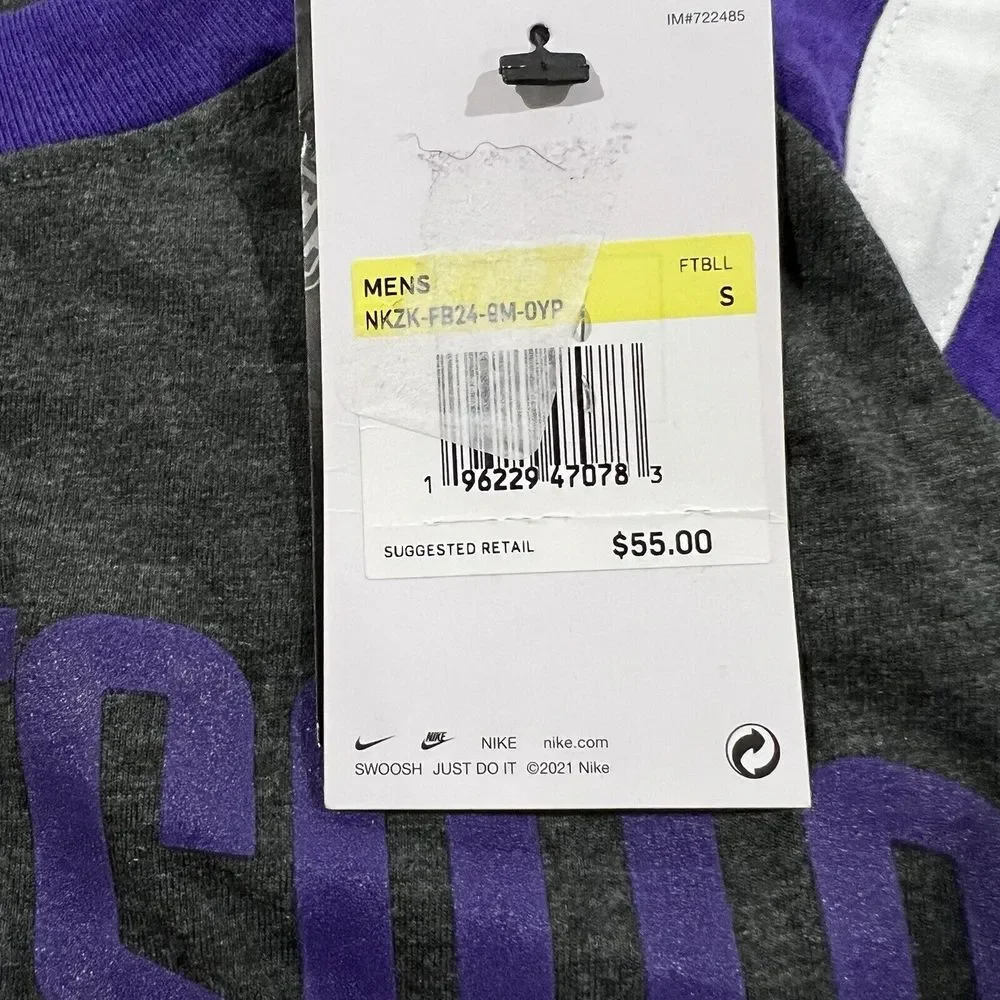 Minnesota Vikings Nike NFL Charcoal/Purple Long‎ Sleeve Raglan Shirt Men's Small